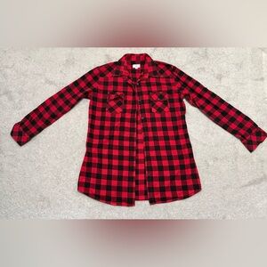 Men's Red and Black Plaid Casual Button Down Shirt